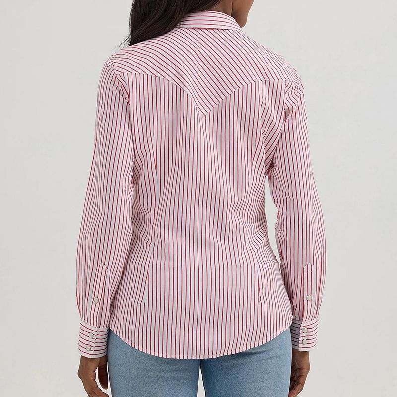 Wrangler Women’s All Occasion Western Snap Shirt – Red Stripe