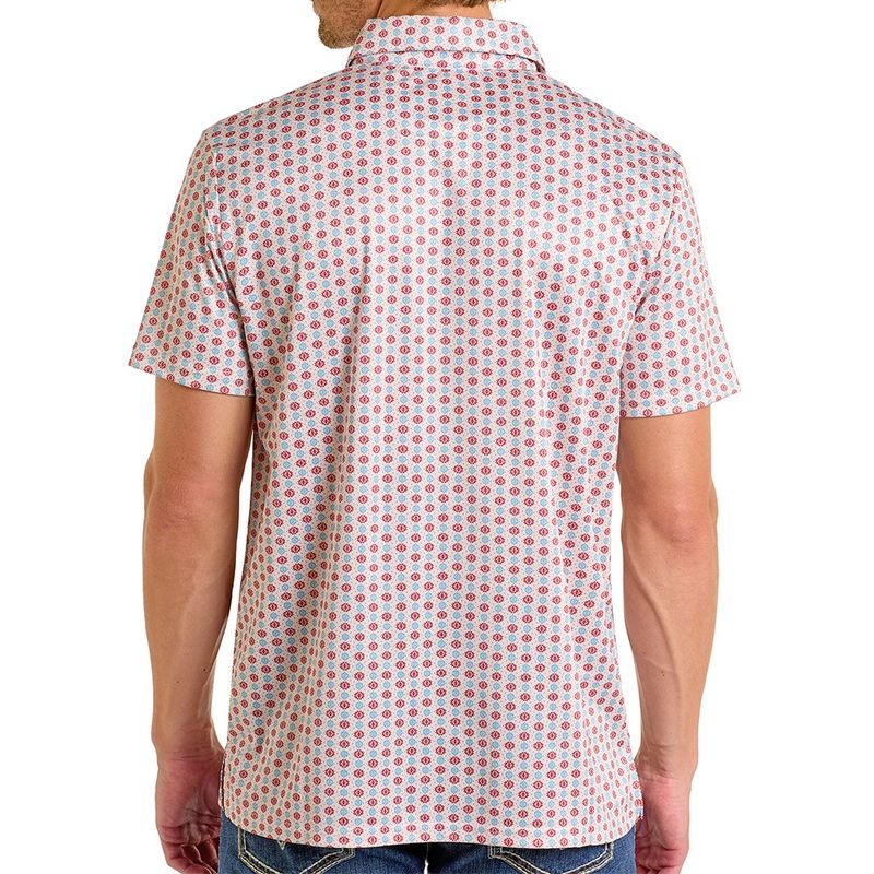 Rock &amp; Roll Denim Men's UPF 50 Polo Shirt – Geo Print Natural