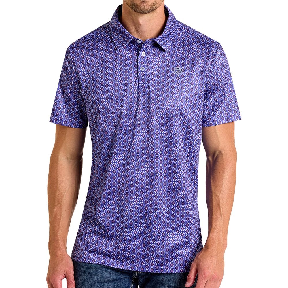 Rock &amp; Roll Denim Men&#39;s Mini Aztec Printed Polo Shirt – Royal