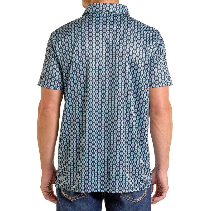 Rock &amp; Roll Denim Men's Mini Aztec Printed Polo Shirt – Black