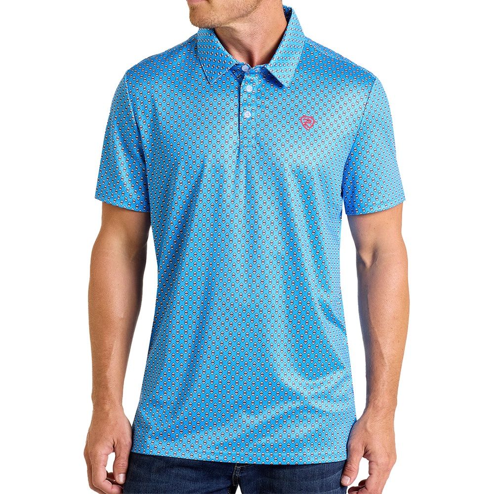 Rock &amp; Roll Denim Men&#39;s Geo-Printed Polo Shirt – Blue