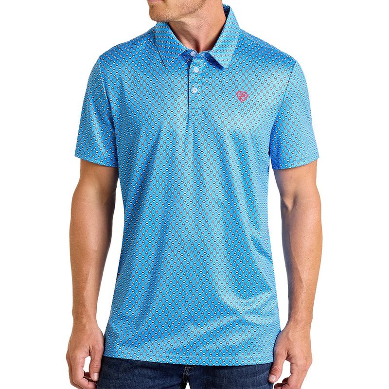 Rock &amp; Roll Denim Men&#39;s Geo-Printed Polo Shirt – Blue
