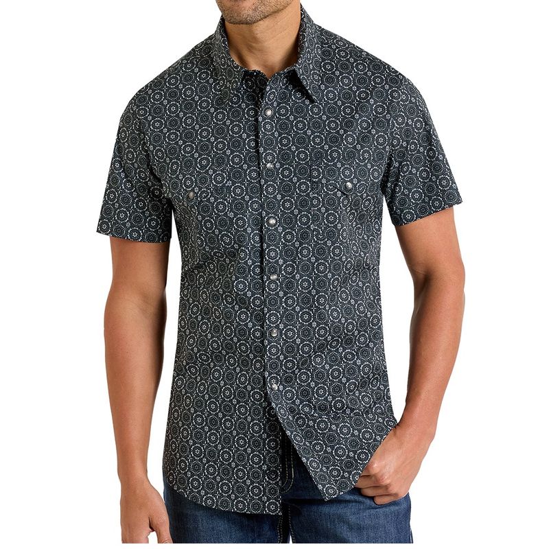 Rock &amp; Roll Denim Men&#39;s All Over Medallion SS Shirt - Black