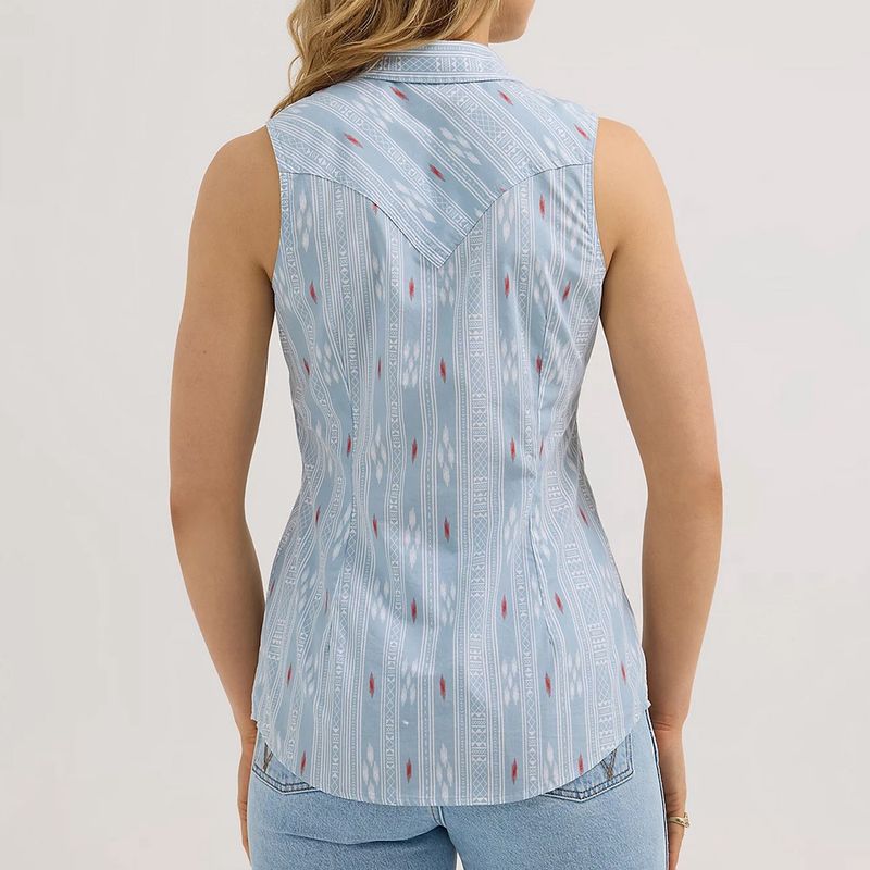 Wrangler Women's Retro Stripe Slim Western Snap Tank – Blue Dust
