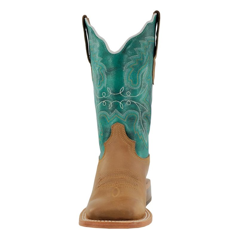 R. Watson Women's Working Ranch Khaki Tan Goat &amp; Turquoise Cowhide Boots – WRL0012