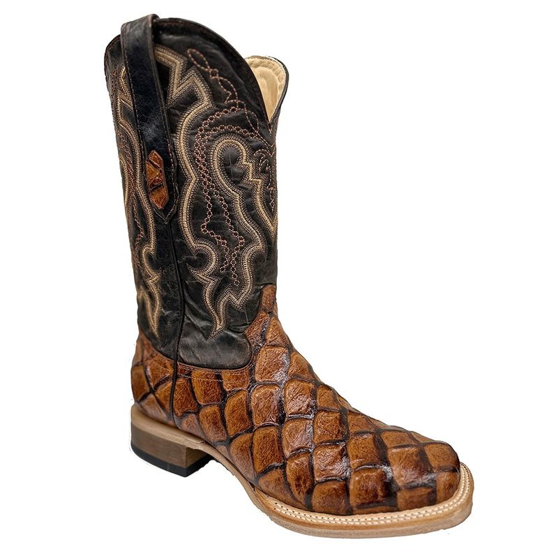 Cowtown Men&#39;s Cognac Fish Print Boots – Q156