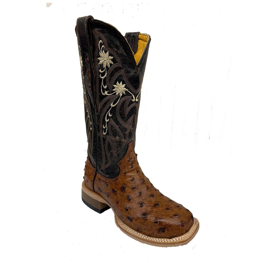 Cowtown Women&#39;s Cognac Ostrich Print Boots – Q464