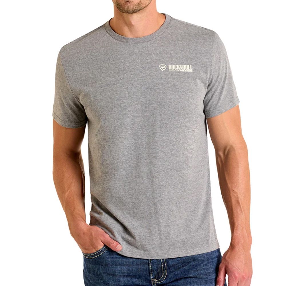 Rock &amp; Roll Denim Men&#39;s Desert Cowboy Skull Graphic Tee Shirt – Grey