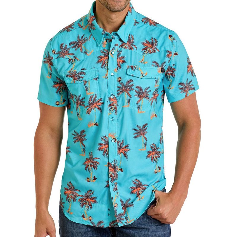 Rock &amp; Roll Denim Men&#39;s TEK Western Tropical Short Sleeve Shirt - BMN3S06425