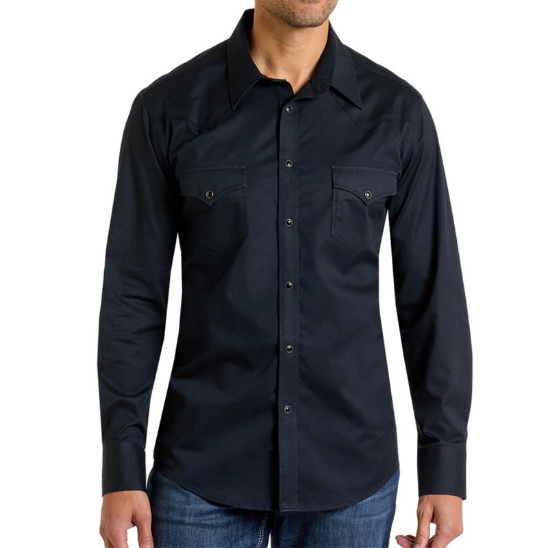 Rock &amp; Roll Denim Men&#39;s Slim Fit Black Twill Long Sleeve Snap Shirt