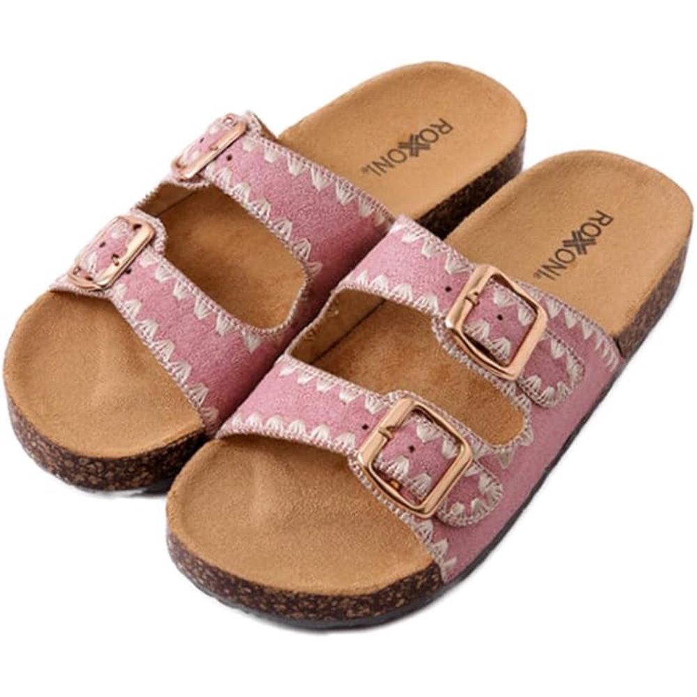 Roxoni Women&#39;s Fashion Cork Sole Pink Double Buckle Sandal