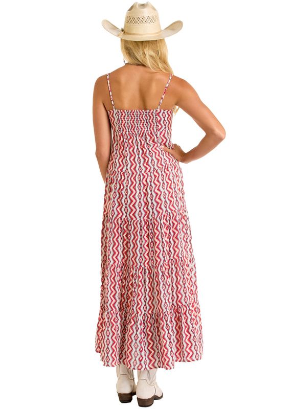 Rock &amp; Roll Denim Zig Zag Halter Maxi Dress