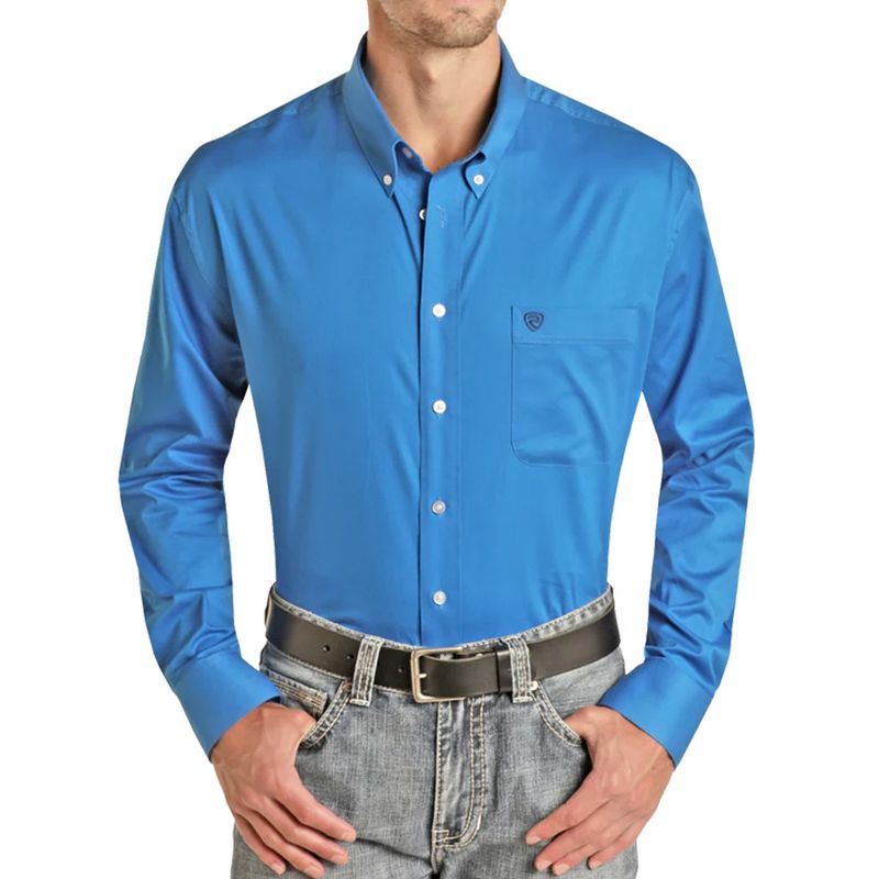 Rock &amp; Roll Denim Men&#39;s Regular Fit LS Blue Button Shirt