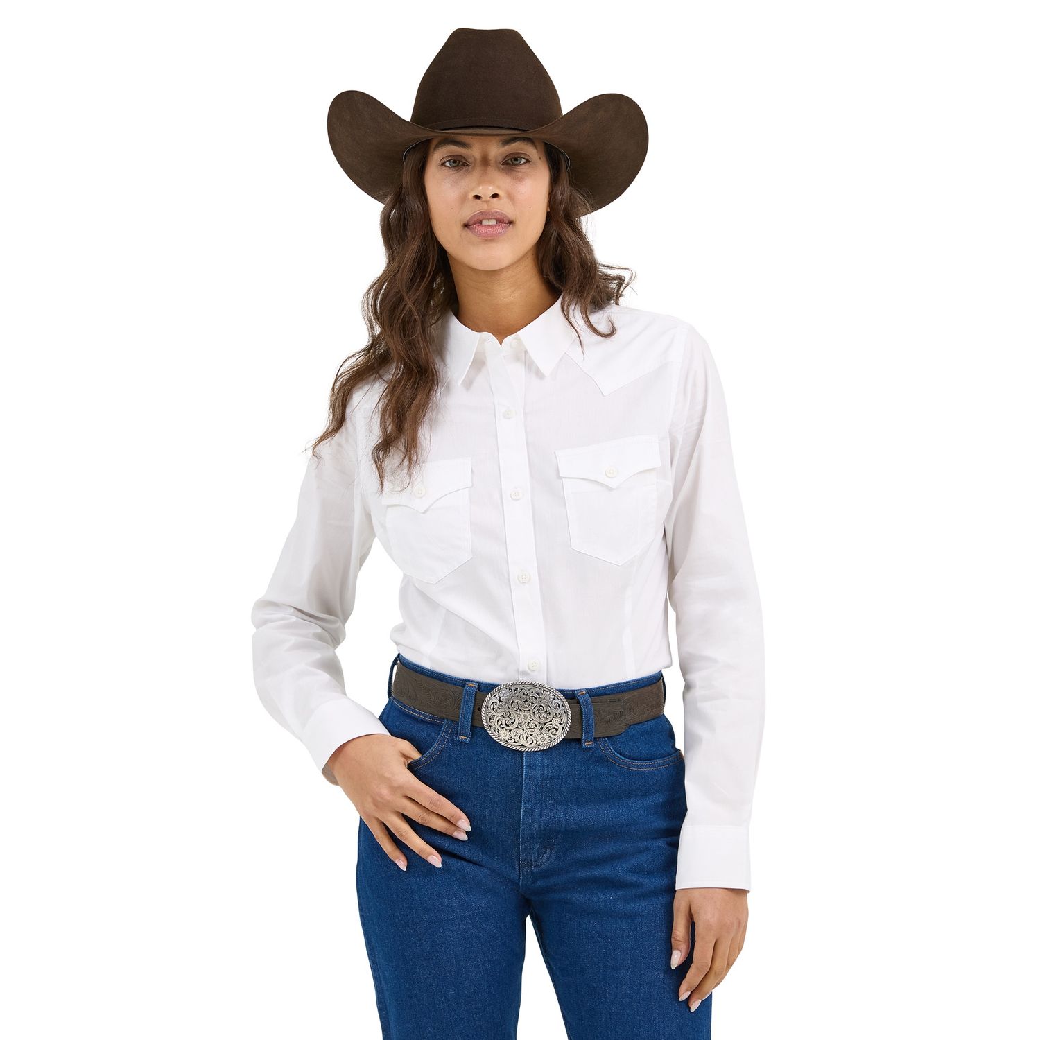 Wrangler Women&#39;s White Western Button Down Shirt