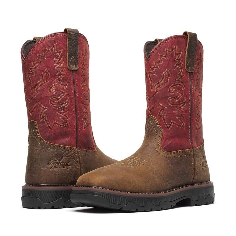 Thorogood Buffalo Ridge Waterproof 11&quot; Brown/Scarlet Nano Square Toe Work Boot – Style #804-4341