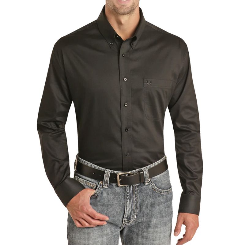 Rock &amp; Roll Denim Men&#39;s Regular Fit Black Long Sleeve Button Shirt – RRMS0DRZ5U