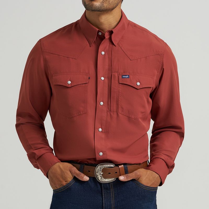Wrangler Men’s Rust Performance Snap Long Sleeve Solid Shirt – Style# 112368050