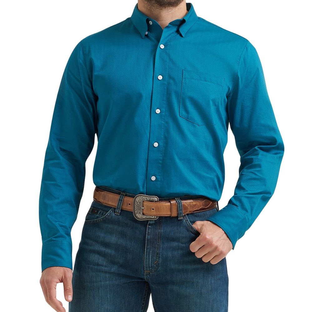 Wrangler Men’s Cody Johnson Ink Chevron One Pocket Button Down Shirt – Style# 112368041