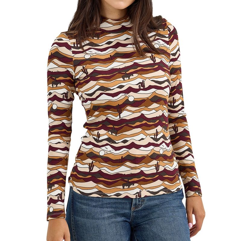 Wrangler Women’s Western Print Mock Neck Shirt – Style# 112367393