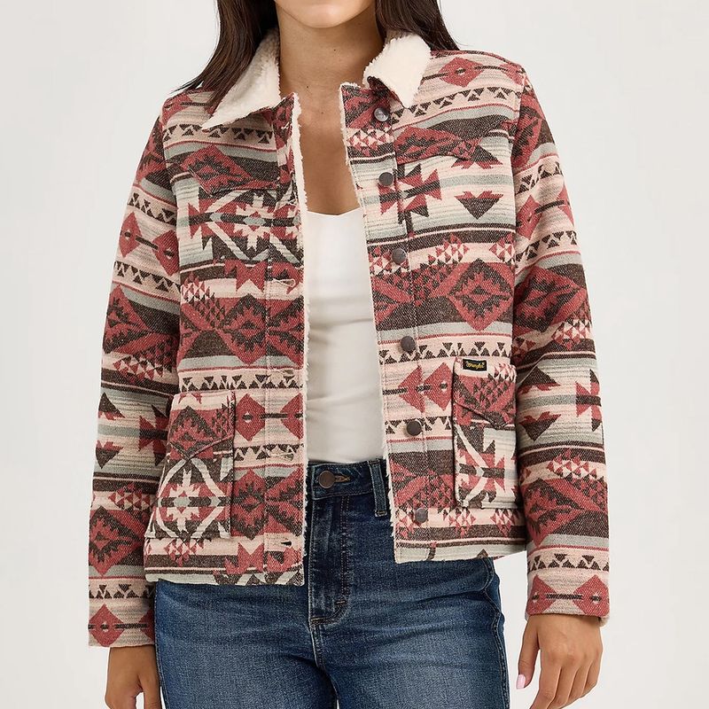 Wrangler Women’s Sherpa Lined Jacquard Barn Jacket – Style# 112368301