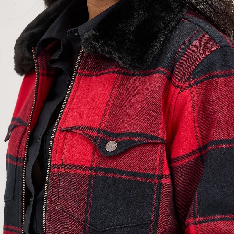 Wrangler Women’s Lined Red Buffalo Bomber Jacket – Style# 112367391