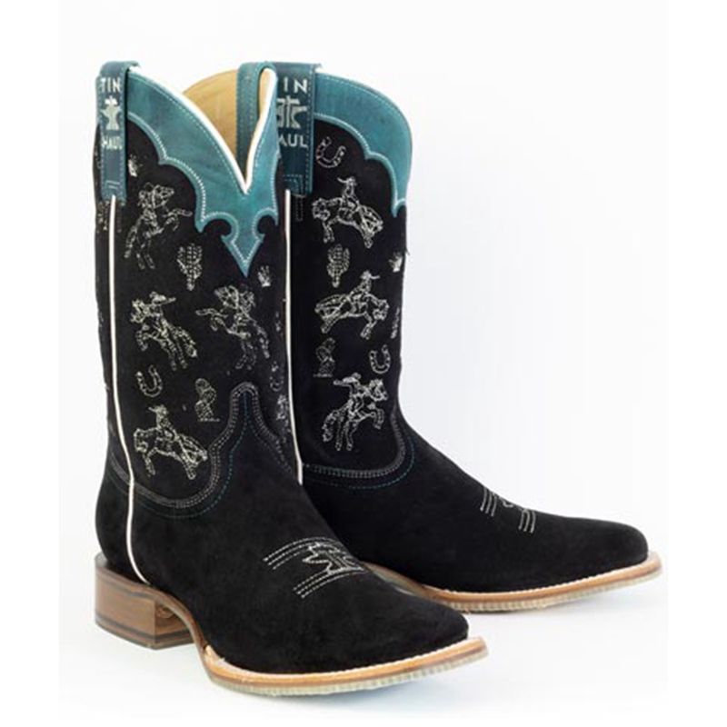 Tin Haul Women’s Black Suede Leather Square Toe Boot – Style# 14-021-0101-5109