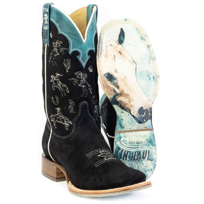 Tin Haul Women’s Black Suede Leather Square Toe Boot – Style# 14-021-0101-5109