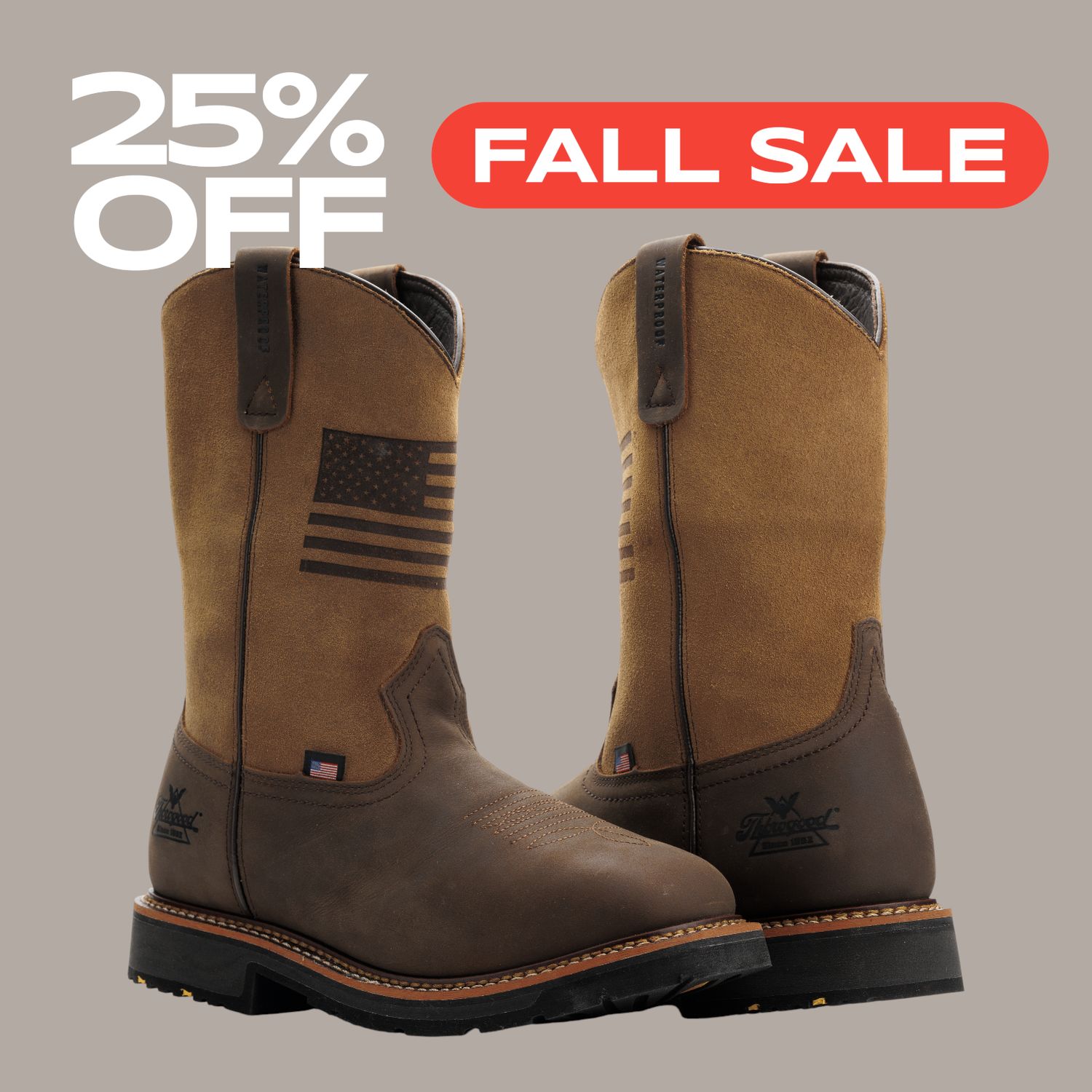 Thorogood Western Work Waterproof Crazy Horse/Tan Sq Toe