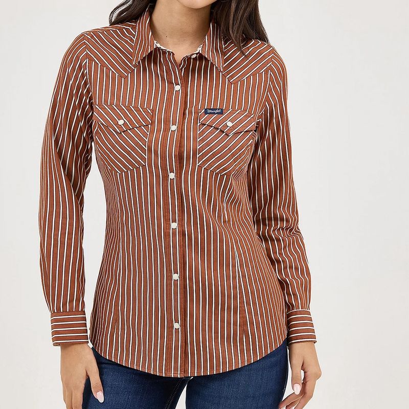 Wrangler Women’s All Occasion Western Rusty Stripe Snap Shirt – Style# 112371900