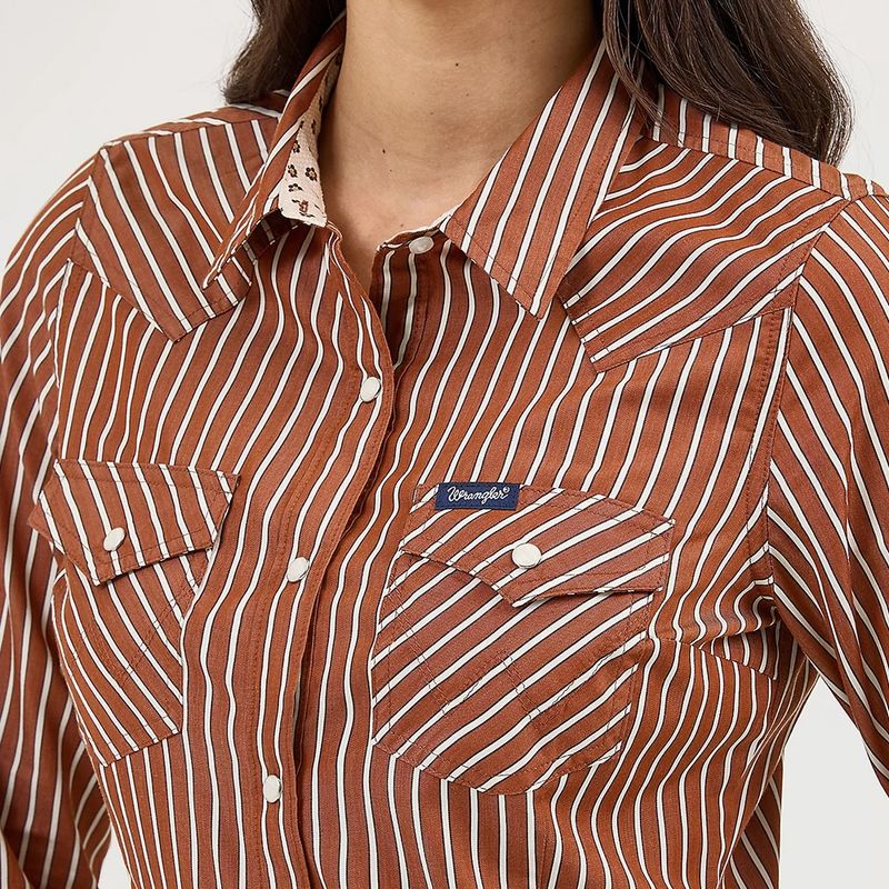 Wrangler Women’s All Occasion Western Rusty Stripe Snap Shirt – Style# 112371900