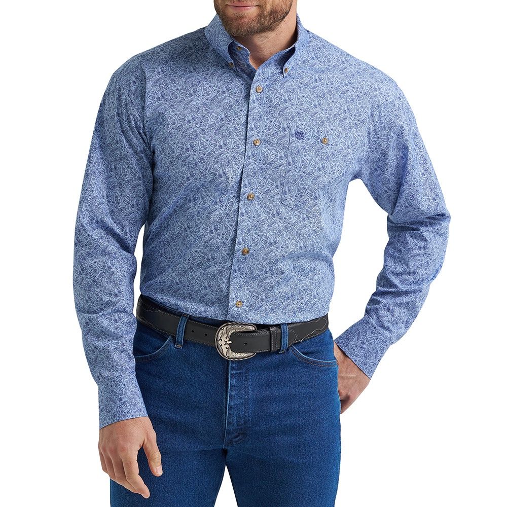 Wrangler Men’s Classic Long Sleeve Relaxed Fit Shirt – Slate Blue