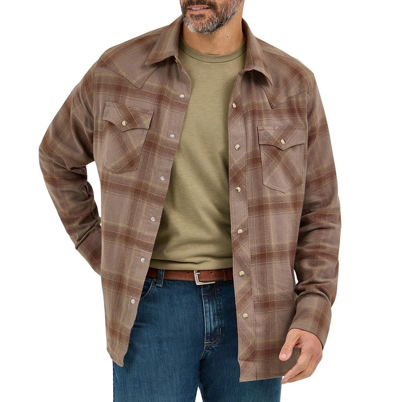 Wrangler Men’s Retro Long Sleeve Flannel Western Snap Plaid Shirt – Style# 112370177