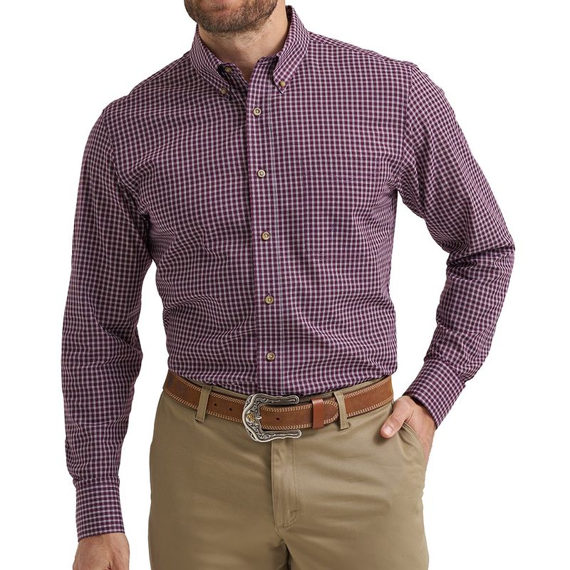 Wrangler Men’s Riata Long Sleeve Classic Dress Shirt – Maroon