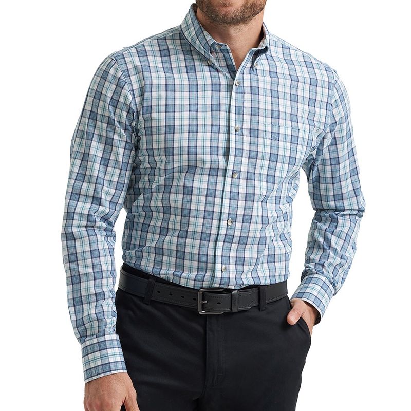 Wrangler Men’s Riata Long Sleeve Classic Dress Shirt – Teal Plaid