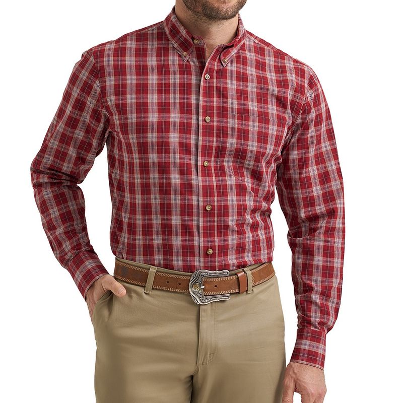 Wrangler Men’s Riata Long Sleeve Classic Dress Shirt – Red Tight Plaid