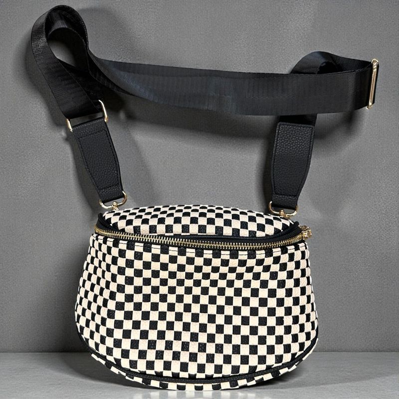 Birdie Black Checkered Saddle Crossbody Bag