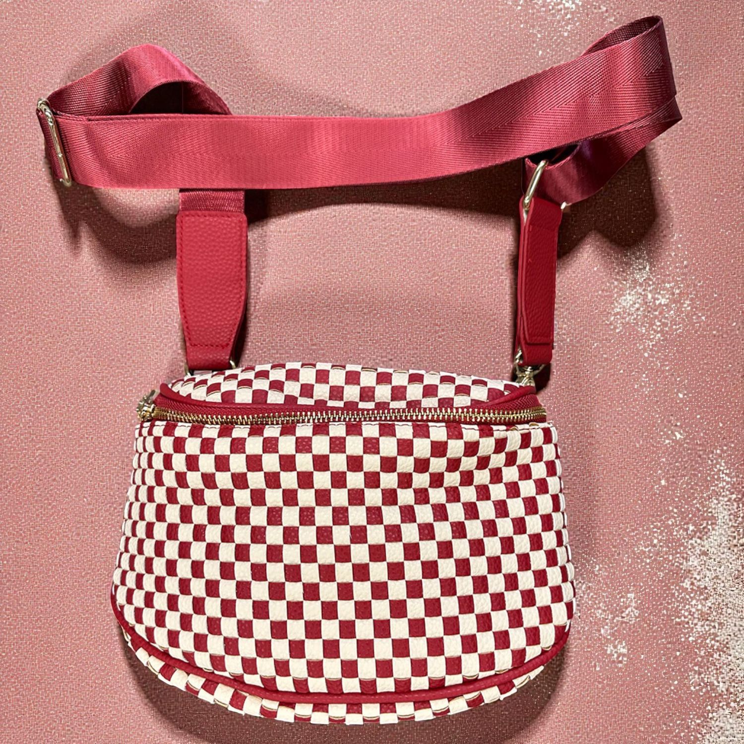 Birdie Red Checkered Saddle Crossbody Bag