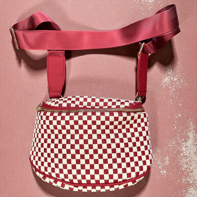 Birdie Red Checkered Saddle Crossbody Bag