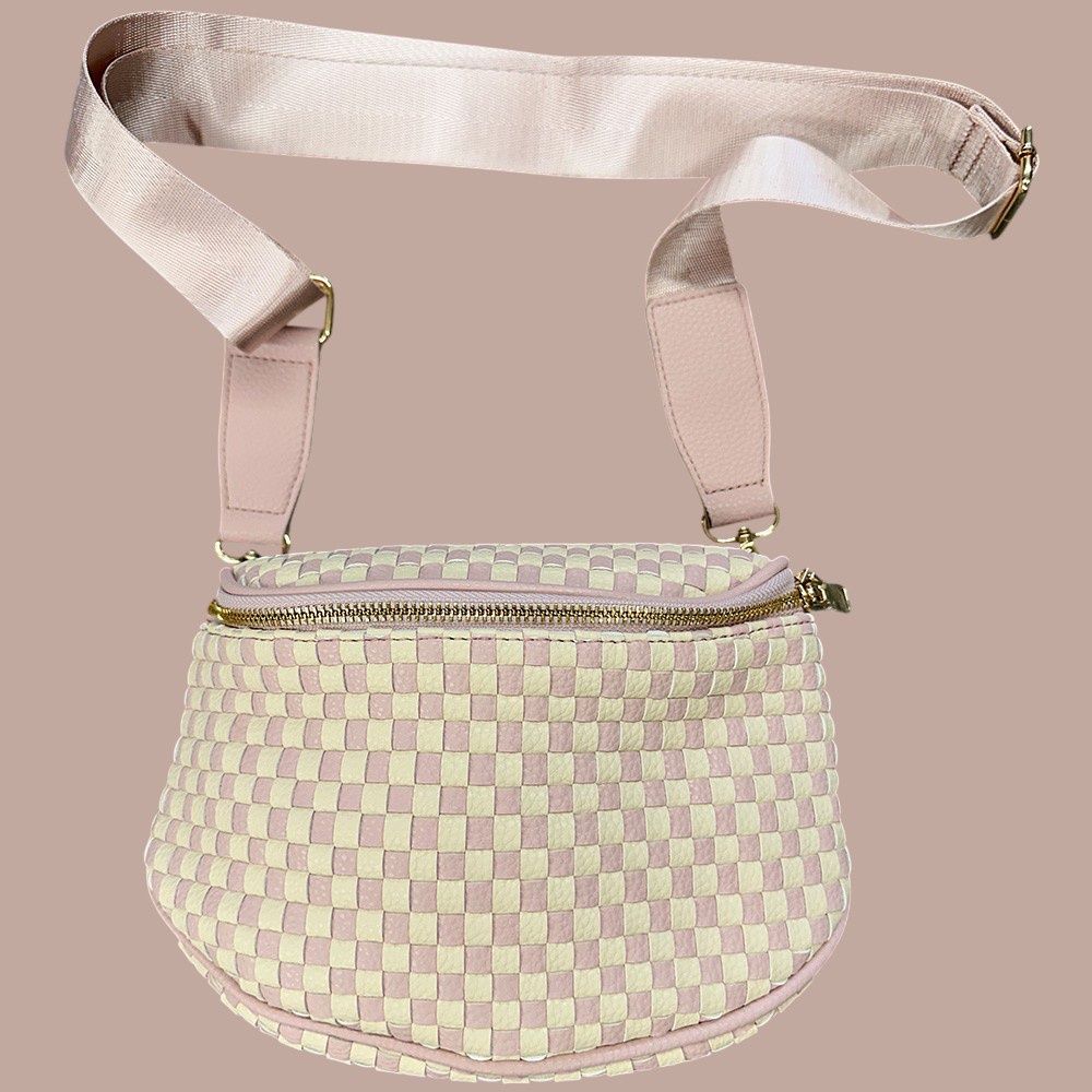 Birdie Pink Checkered Saddle Crossbody Bag