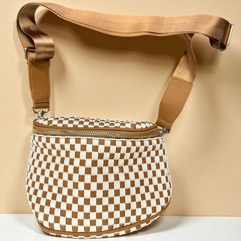 Birdie Brown Checkered Saddle Crossbody Bag