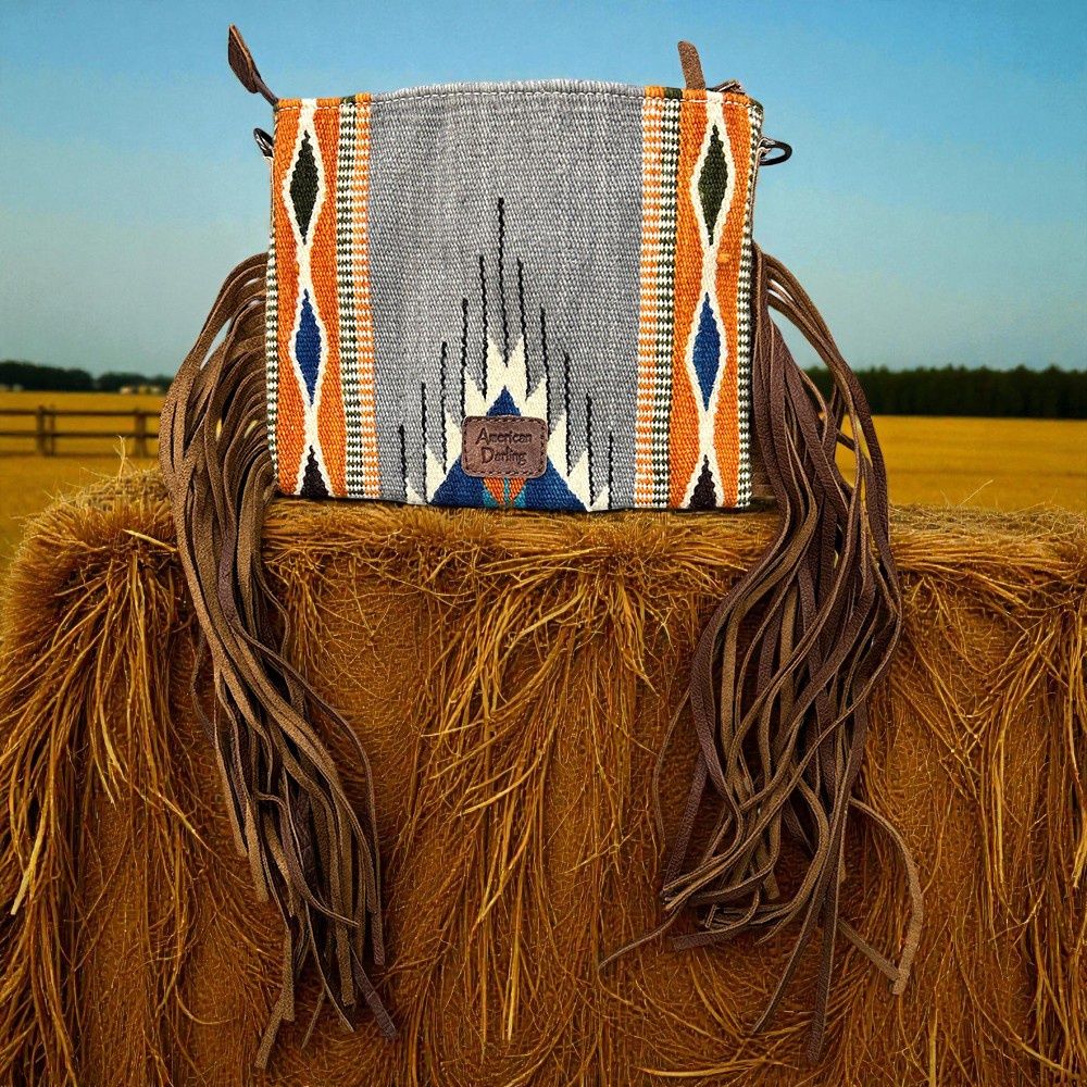 American Darling Southwestern Handwoven Crossbody Bag with Fringe – Style# ADBG236D12