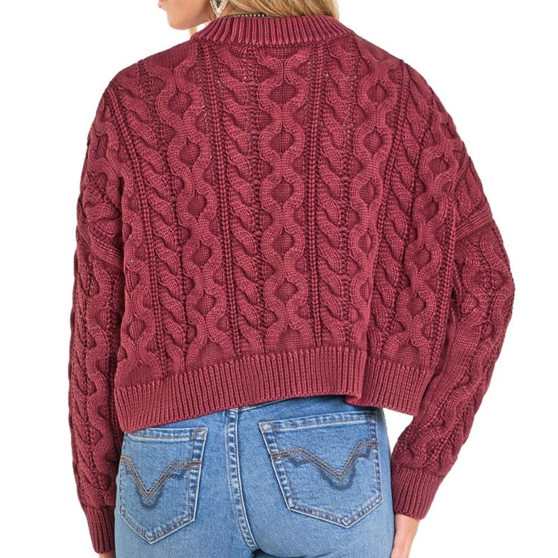 Rock &amp; Roll Denim Women's Cable Knit Sweater – Wine