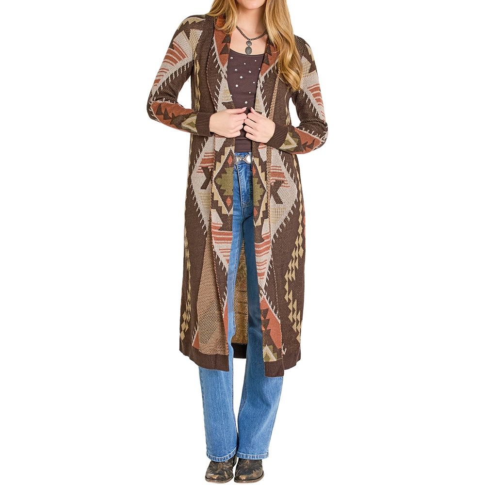 Rock &amp; Roll Denim Women’s Dark Brown Aztec Duster – Style# BW95T07821