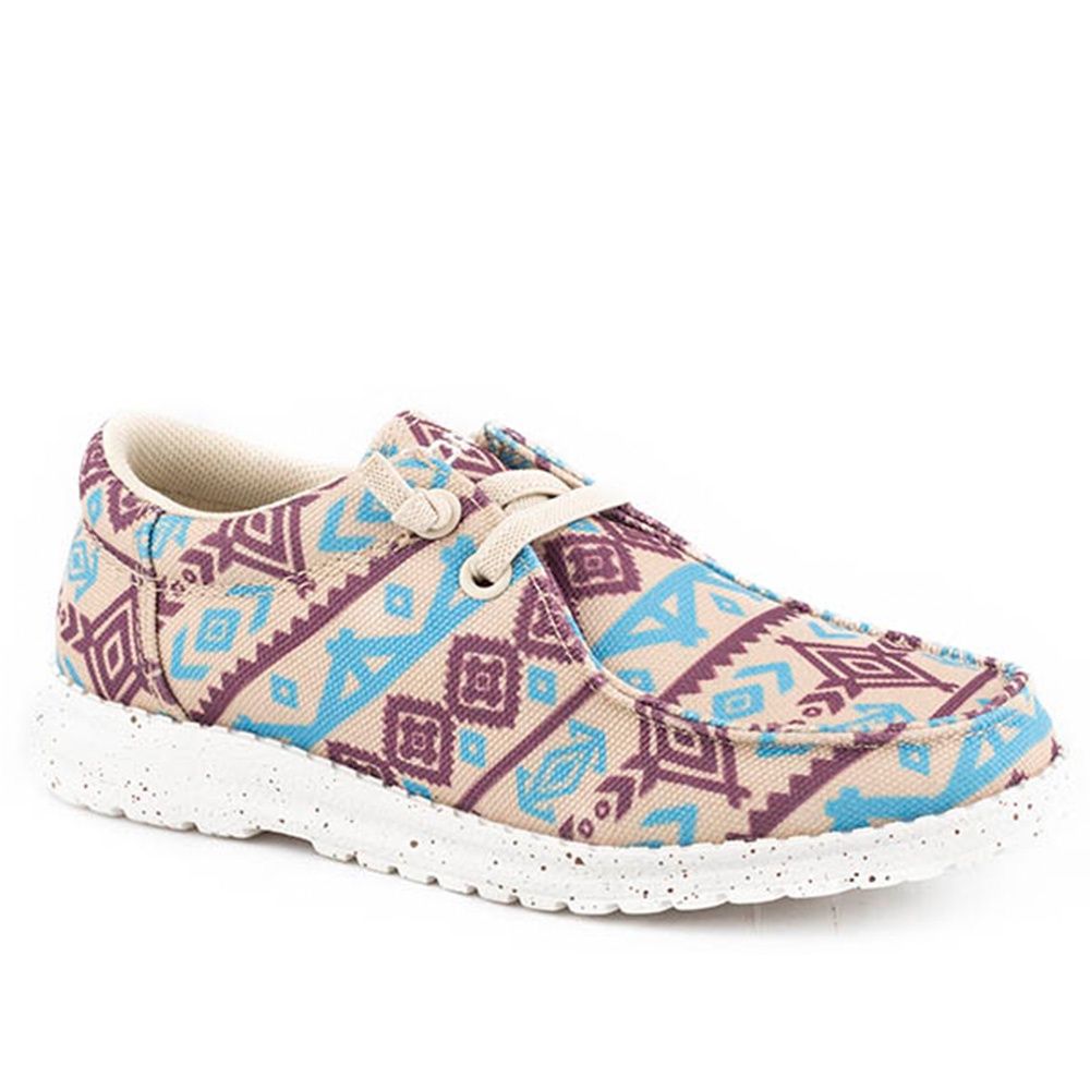 Roper Women's Hang Loose Brown Multi Aztec Canvas Shoe 3178, Size: 5