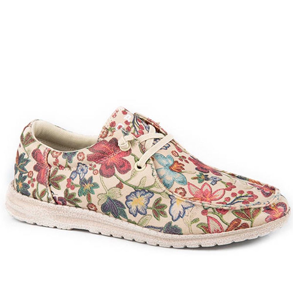 Roper Women's Hang Loose Beige Floral Faux Leather Shoe 3319, Size: 5