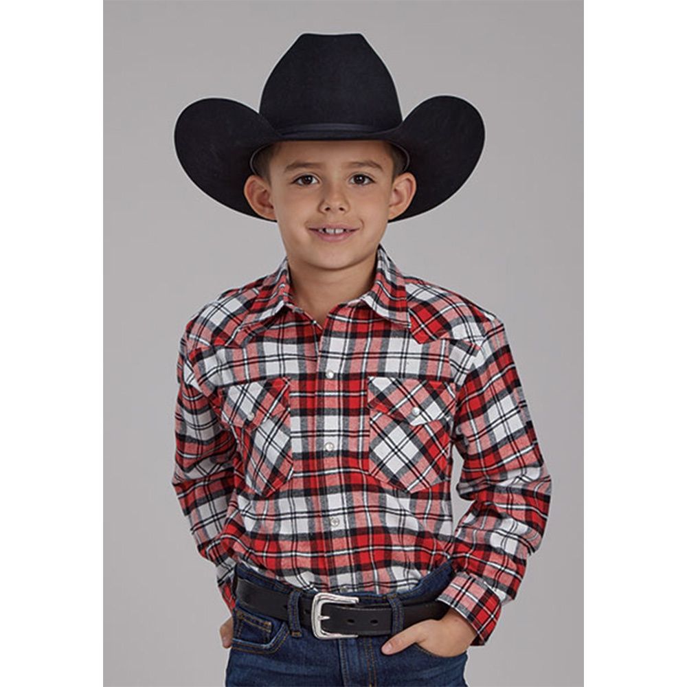 Roper Boy's Flannel Red/White Shirt, Size: Small
