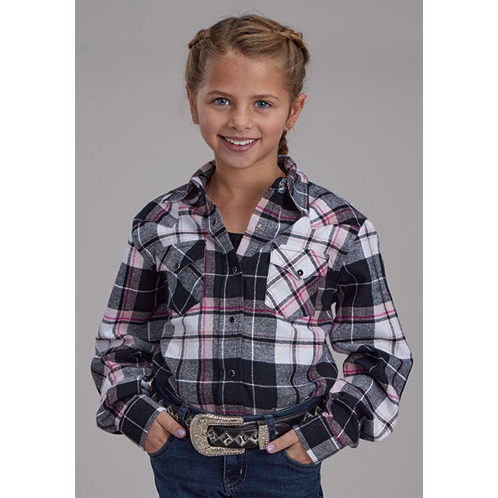 Roper Girl's Flannel Black/Pink Shirt, Size: Small