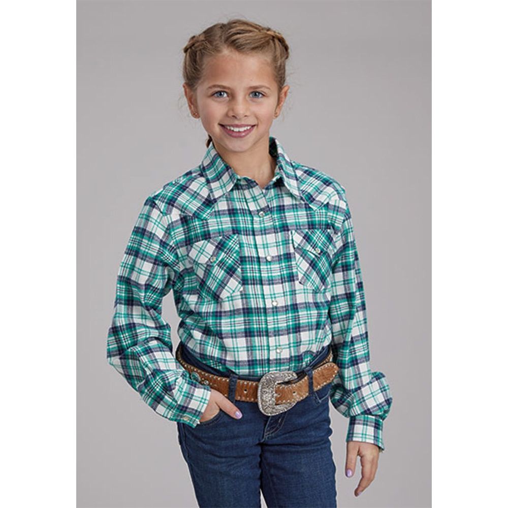 Roper Girl's Flannel Green Shirt, Size: Small