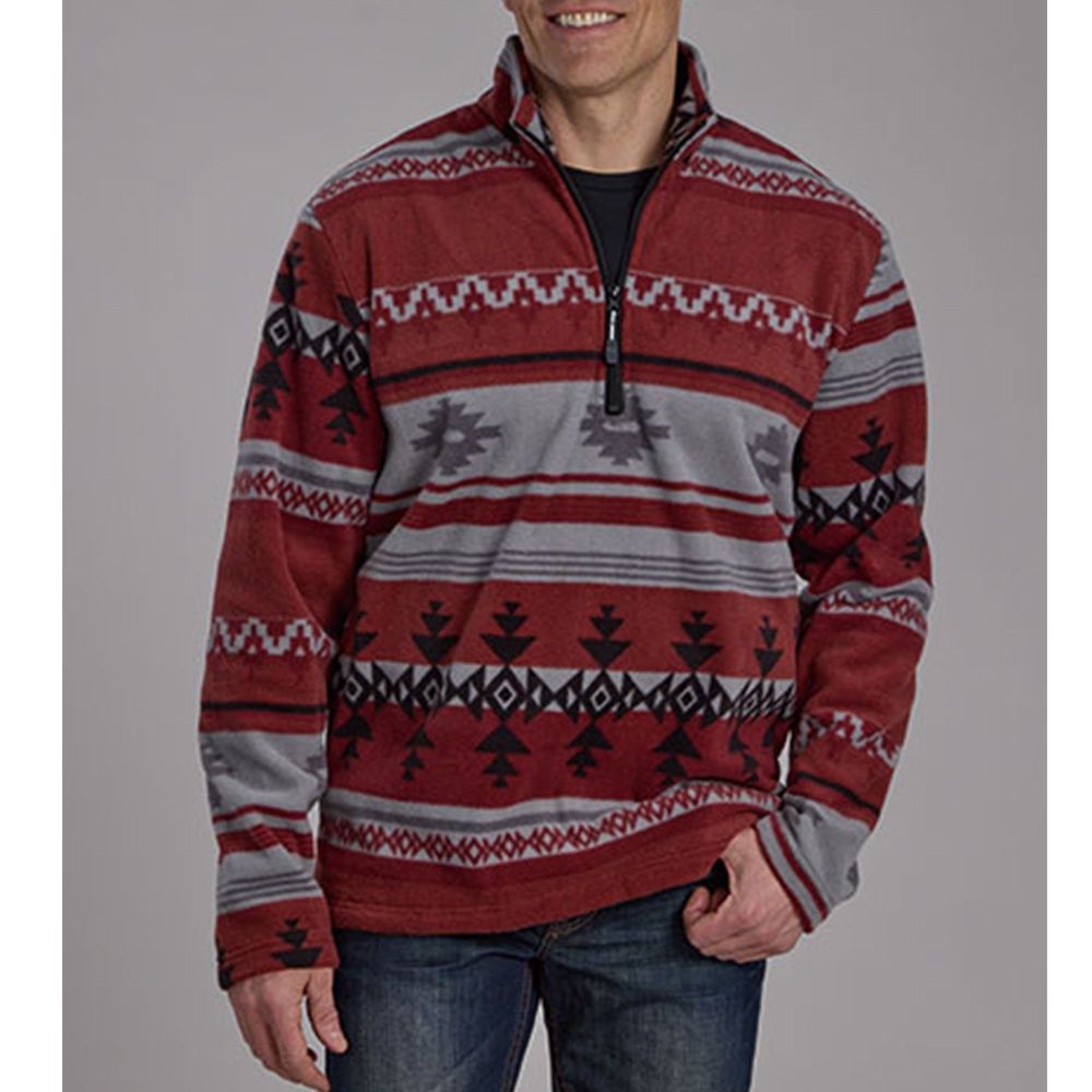Roper Men's Micro Wine/Grey Aztec Pullover, Size: Medium
