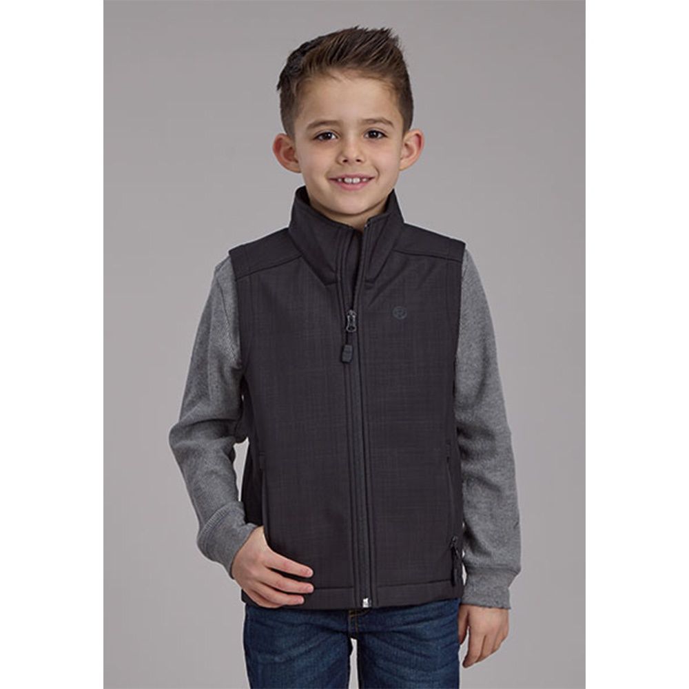 Roper Boy's Charcoal Heather Technical Soft Shell Vest, Size: X-Small
